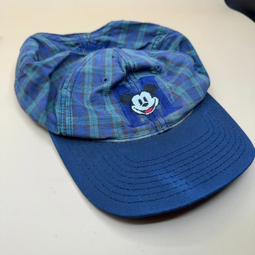 Vintage Disney Mickey Mouse Baseball Cap Plaid Blue Adult Snapback